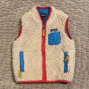 Patagonia Kids Sherpa Vest - Cream with orange& blue accents